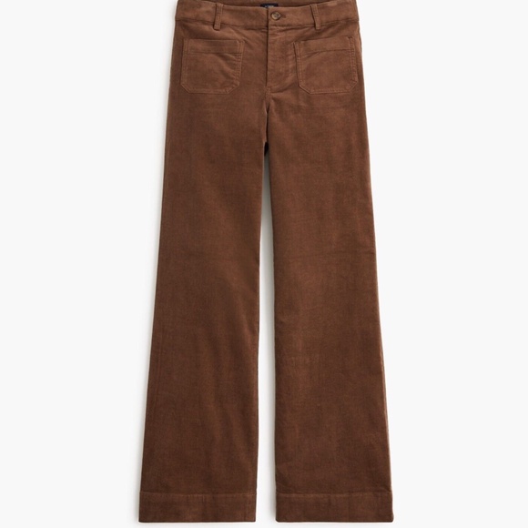 New JCREW Size 35 Lizzie Corduroy High-Rise Wide-Leg Patch-Pocket Pants in Brown - Picture 1 of 4